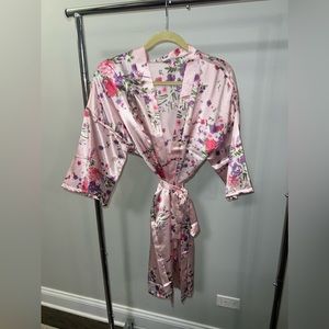 Pink floral satin robe